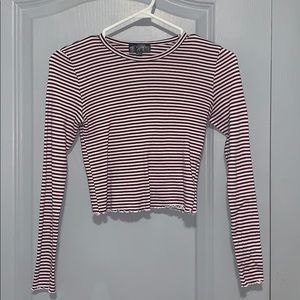 Cropped lettuce style blue white & red longsleeve